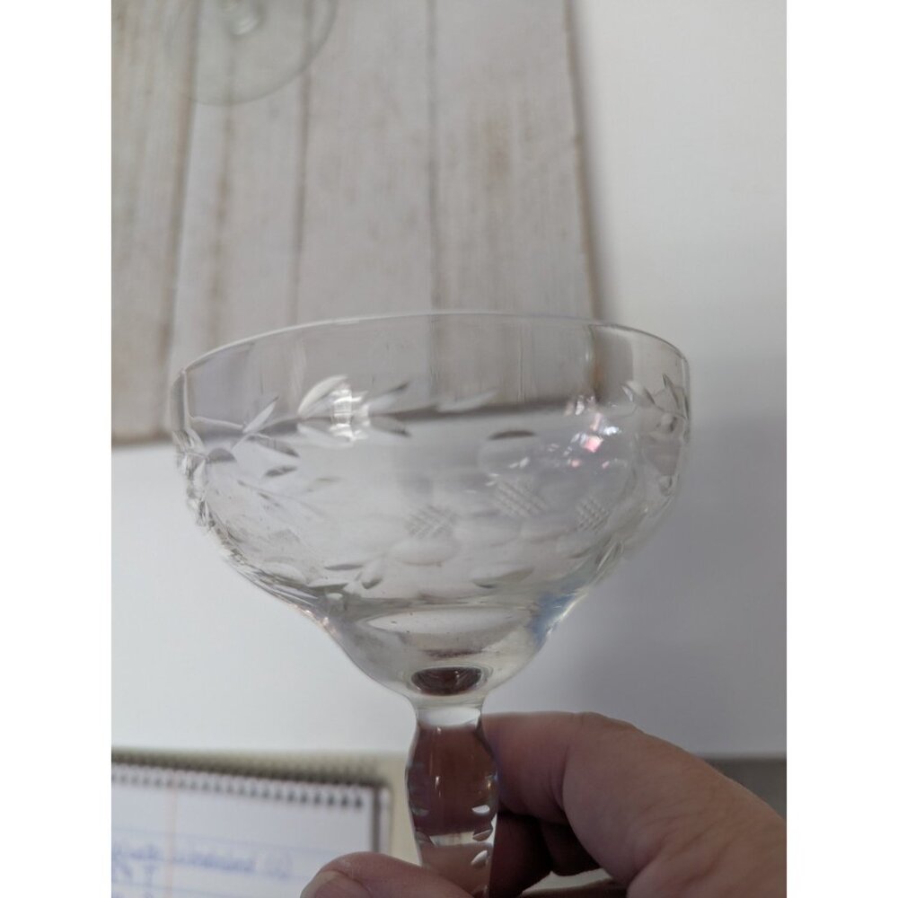 Set Of 3 Vintage Flower Etched Crystal Sherbet Champagne Glasses 5 7/8” Clear - Picture 4 of 6